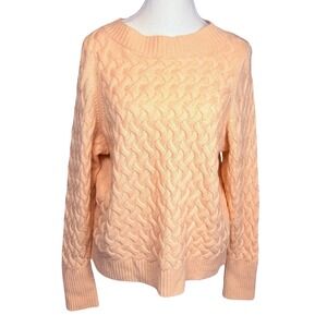 Pure Collection Heather Peach Cable Knit Cashmere Wool Blend Sweater Womens 12